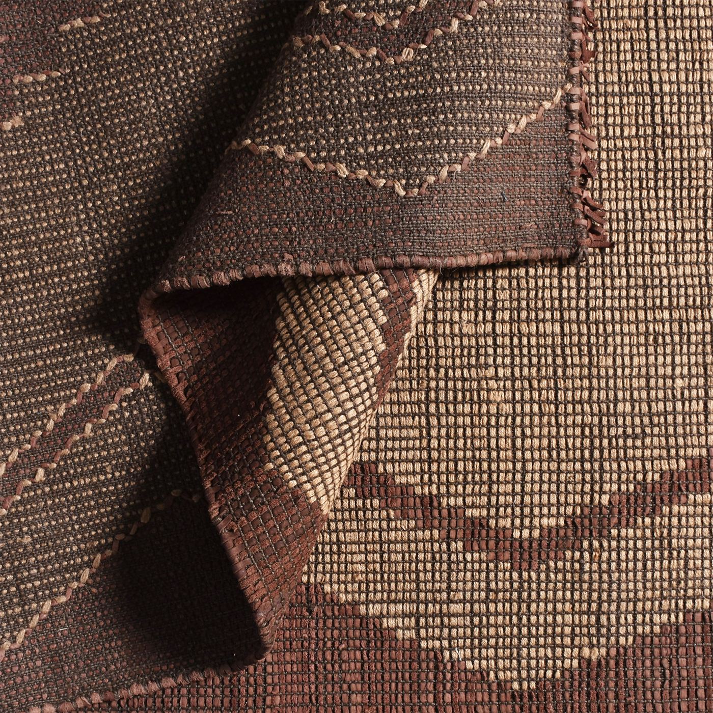 Area Rug, Bedroom Rug, Living Room Rug, Living Area Rug, Indian Rug, Office Carpet, Office Rug, Shop Rug Online, Jute, Leather, Natural, Brown, Punja, Flat Weave, geometric