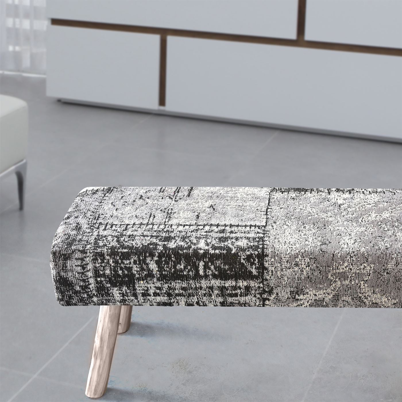 Pexton Bench, Cotton Chenille, Smoke, Jaquard Durry, Flat Weave