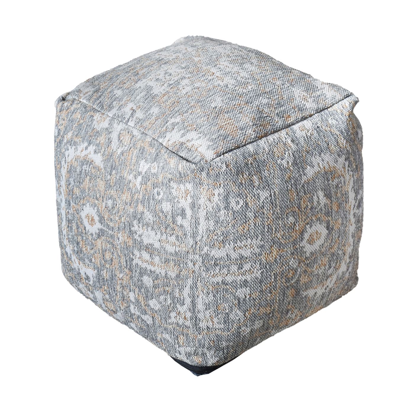 Pilsen-5 Pouf, Polypropylene, Natural White,Grey,Beige, Jaquard Durry, Flat Weave