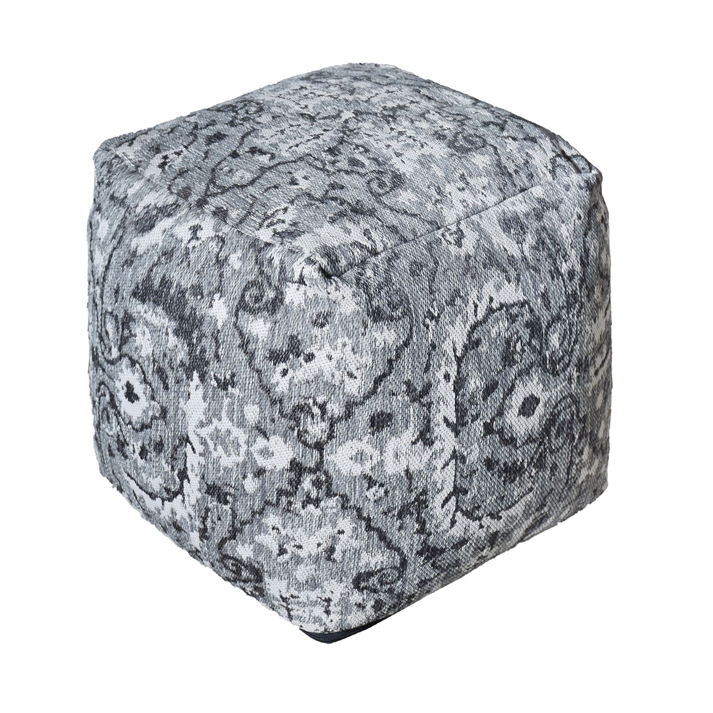 Pilsen-5 Pouf, Polypropylene, Natural White,Grey, Jaquard Durry, Flat Weave