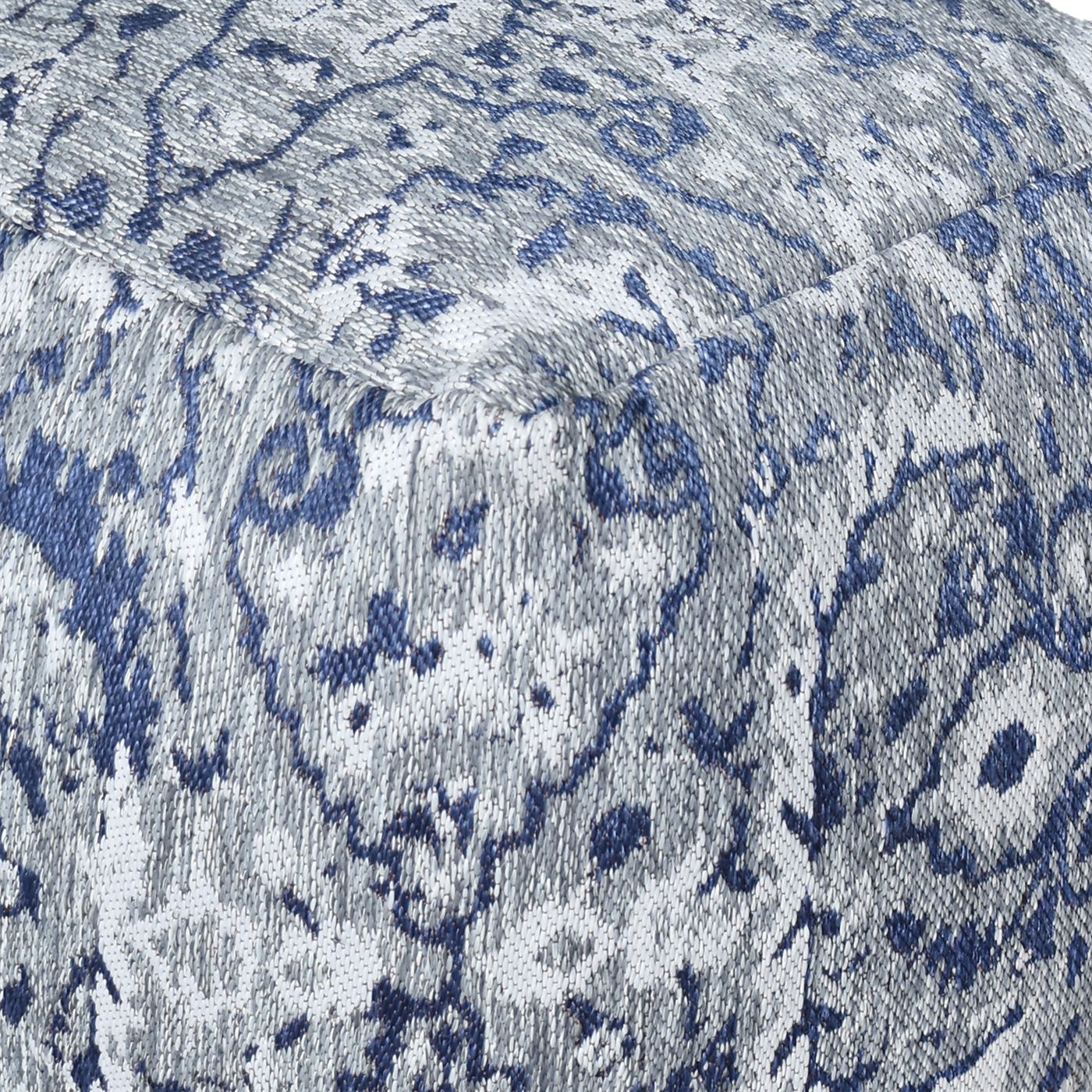 Pilsen-5 Pouf, Polypropylene, Natural White,Grey,Blue, Jaquard Durry, Flat Weave