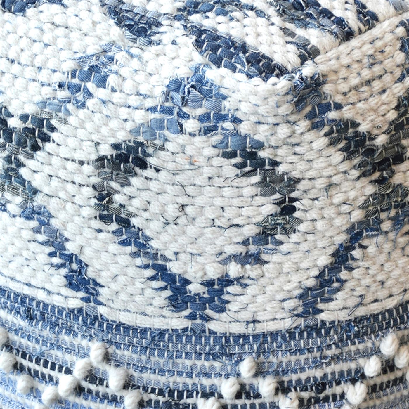 Plamer Pouf, Wool, Denim, Natural White, Blue, Pitloom, All Loop