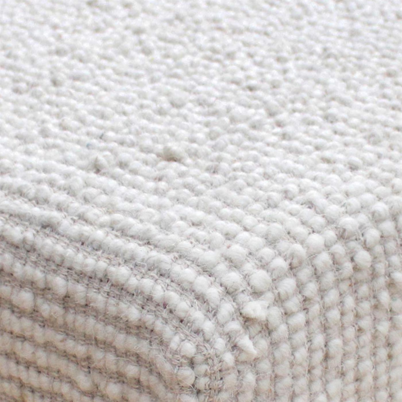 Plockton Foot Stool, Wool, Natural White, Hand woven, All Loop