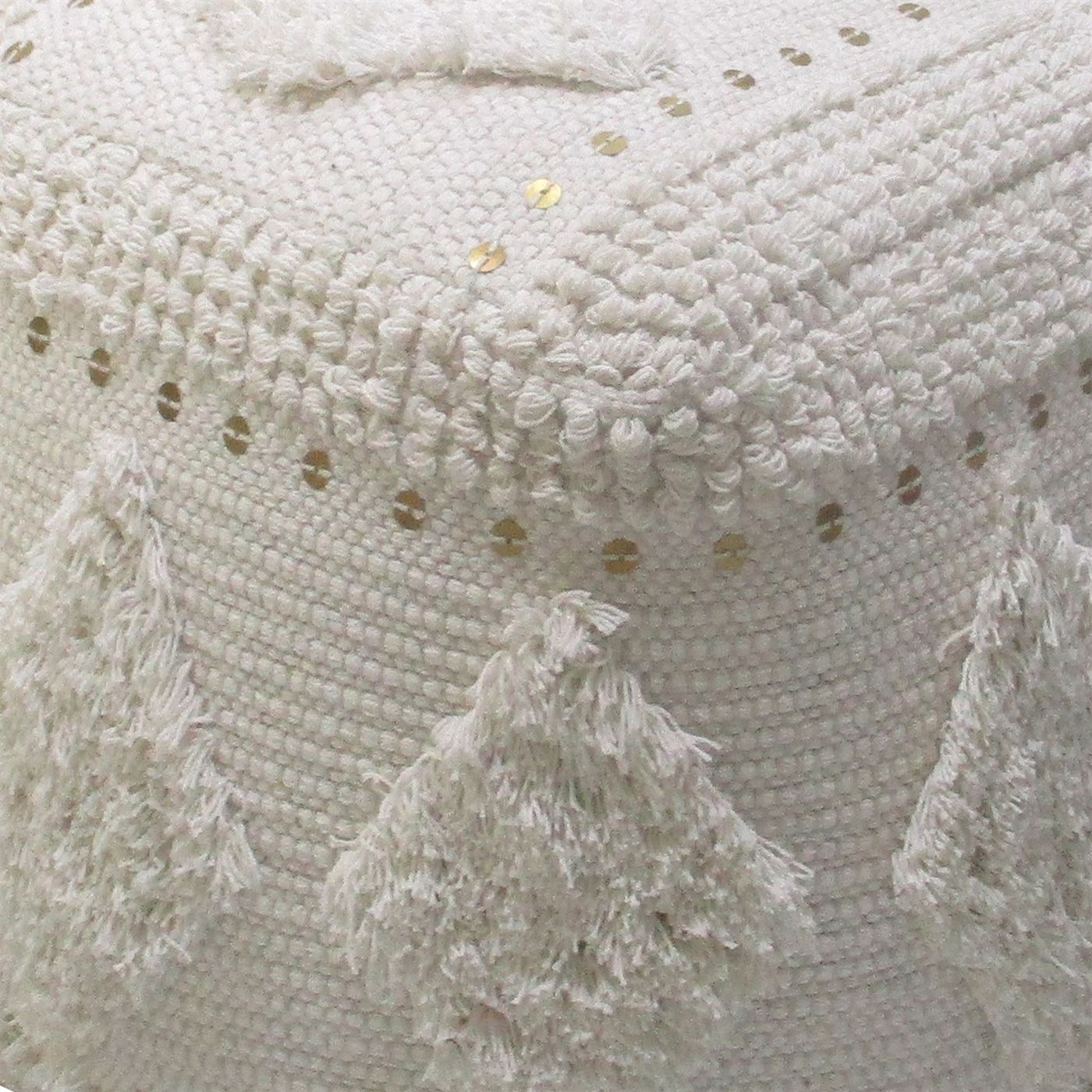 Pontar Pouf , Cotton, Metal Sequins, Natural White, Pitloom, Cut And Loop