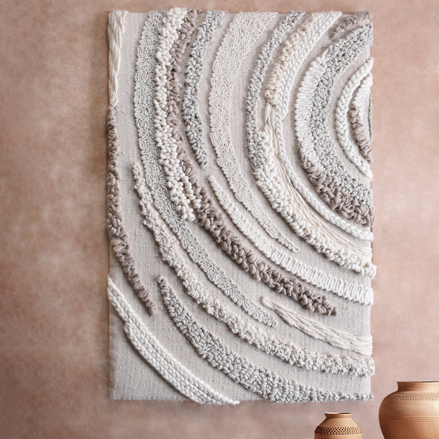 RAMALHO WALL ART - IVORY/BEIGE - HANDMADE AND WOOL & MDF