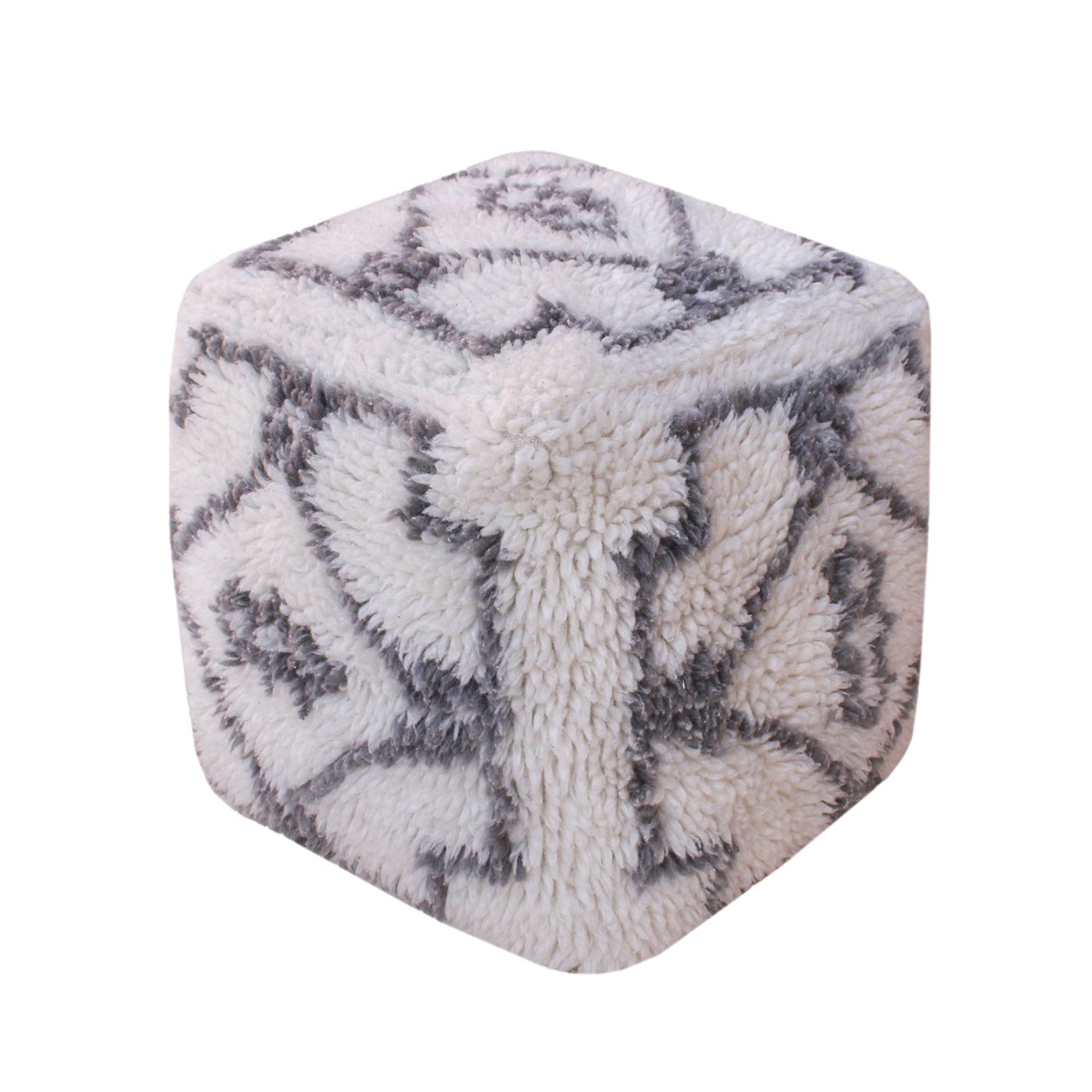 Rangov Pouf, Nz Wool, Natural White, Grey, Bm Fn, All Cut