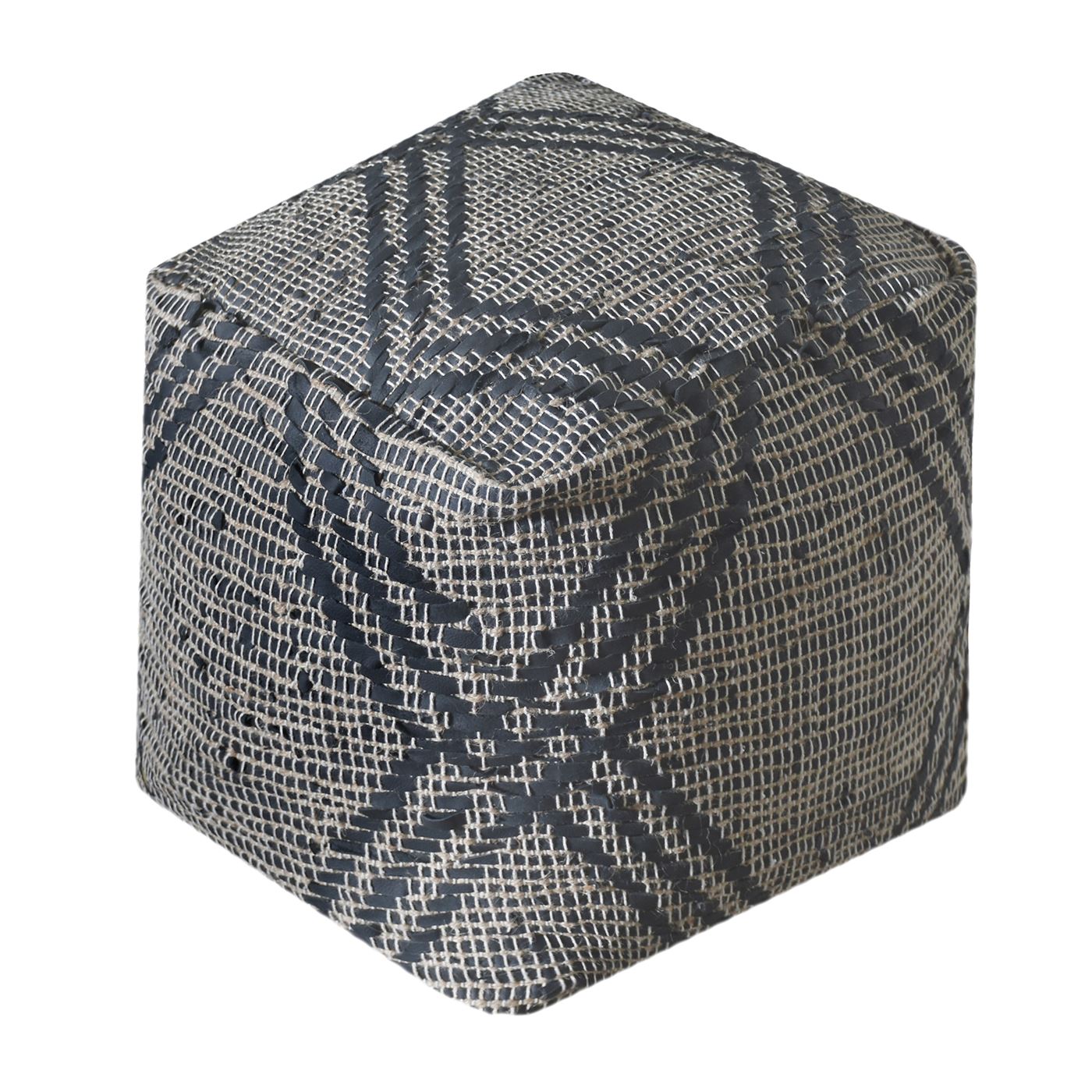 Rifton Pouf, Leather, Hemp, Charcoal, Pitloom, Flat Weave 