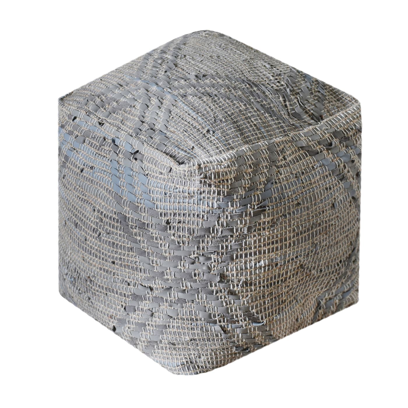 Rifton Pouf, Leather, Hemp, Grey, Pitloom, Flat Weave 