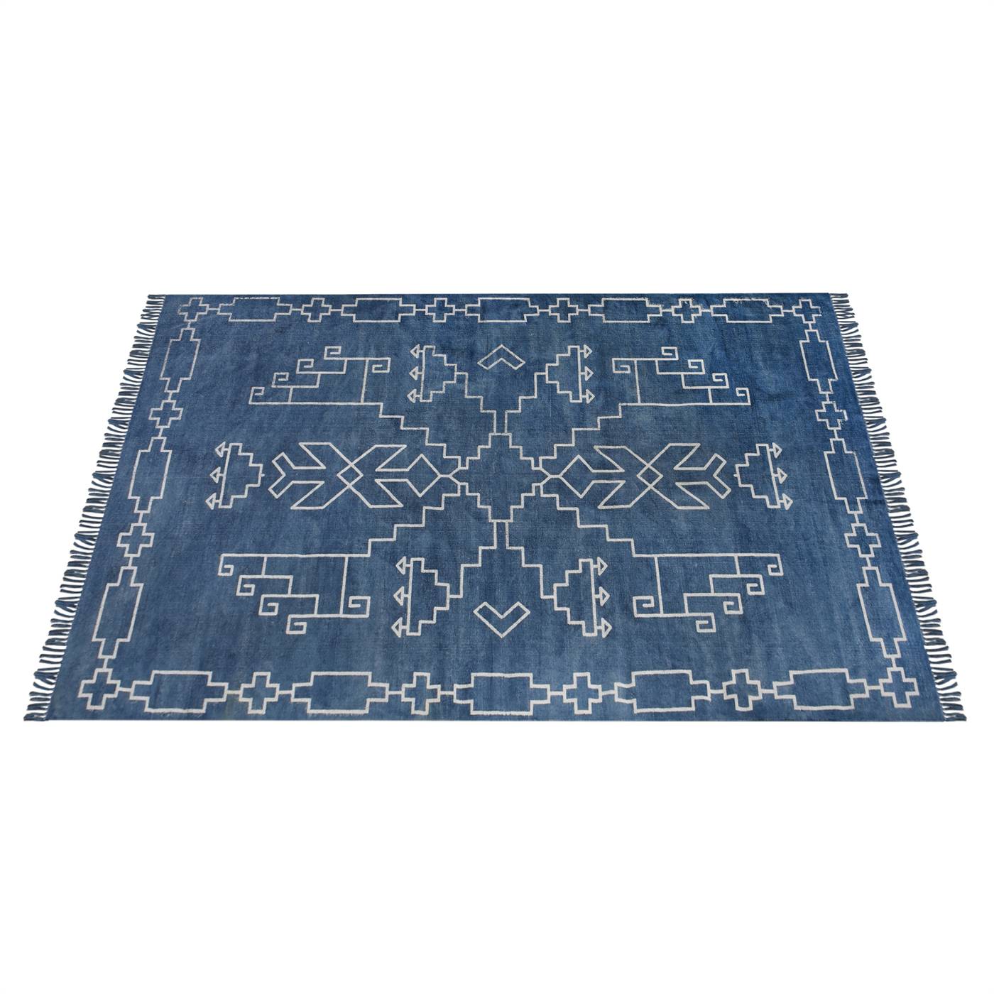 Area Rug, Bedroom Rug, Living Room Rug, Living Area Rug, Indian Rug, Office Carpet, Office Rug, Shop Rug Online, Blue, Natural White , Cotton, Hand Woven, Printed , Pitloom, Flat Weave, Intricate