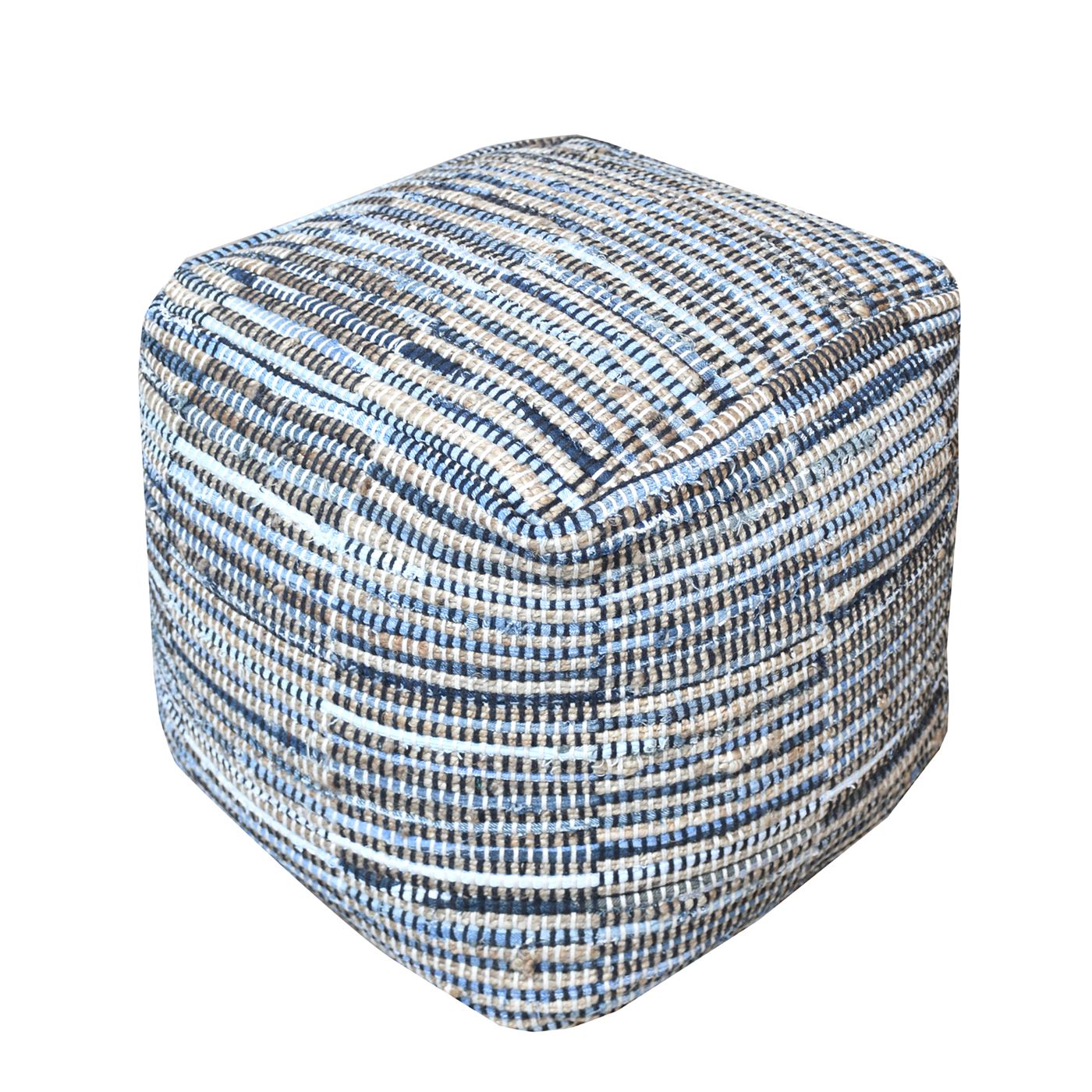 Rodeo Pouf, Hemp, Recycled Cotton, Blue, Natural, Pitloom, Flat Weave