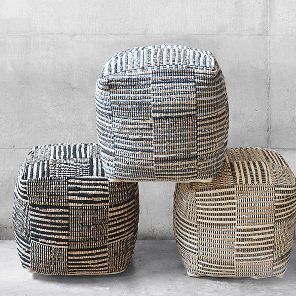 Rodeo Pouf, Hemp, Recycled Cotton, Pitloom, Flat Weave