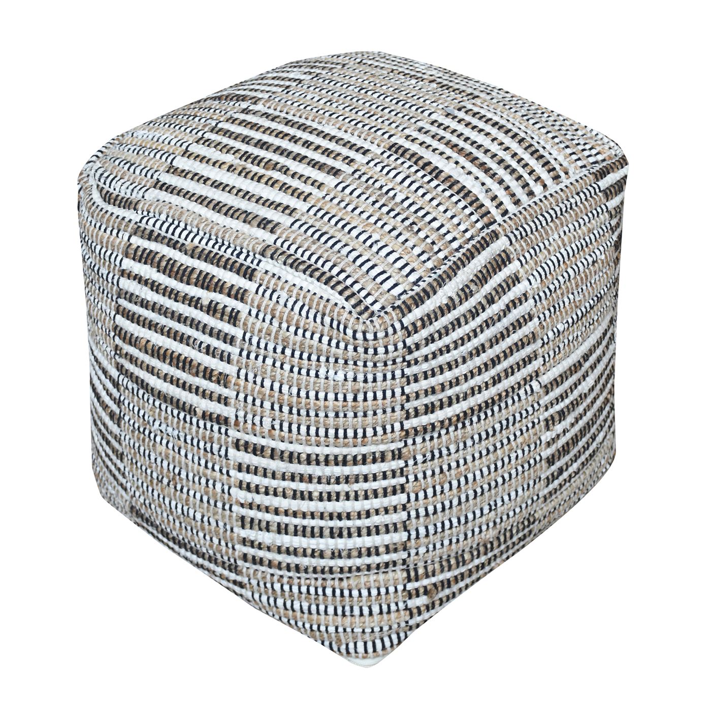 Rodeo Pouf, Hemp, Recycled Cotton, Natural White, Natural, Pitloom, Flat Weave