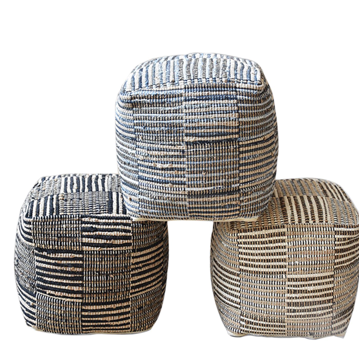 Rodeo Pouf, Hemp, Recycled Cotton, Pitloom, Flat Weave