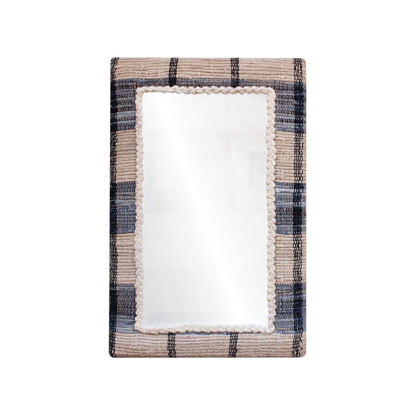 RONALDSEY WALL MIRROR - IVORY/BLUE - HAND WOVEN - MDF STRUCTURE - WOOL + COTTON DENIM