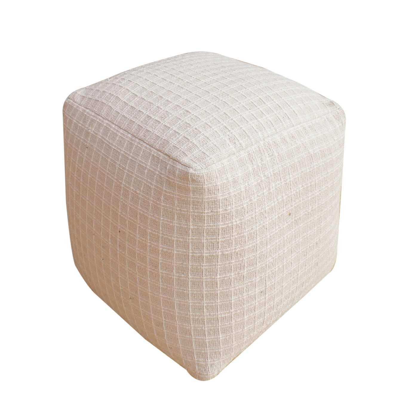 Reshovo Pouf, Cotton, Natural White, Hand woven, Flat Weave