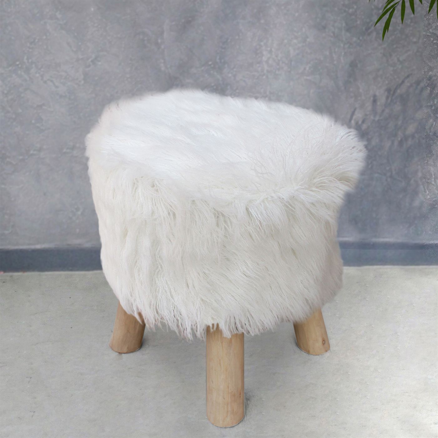 Rizo Stool, Sheep Hide, Natural White, Hm Stitching, Flat Weave