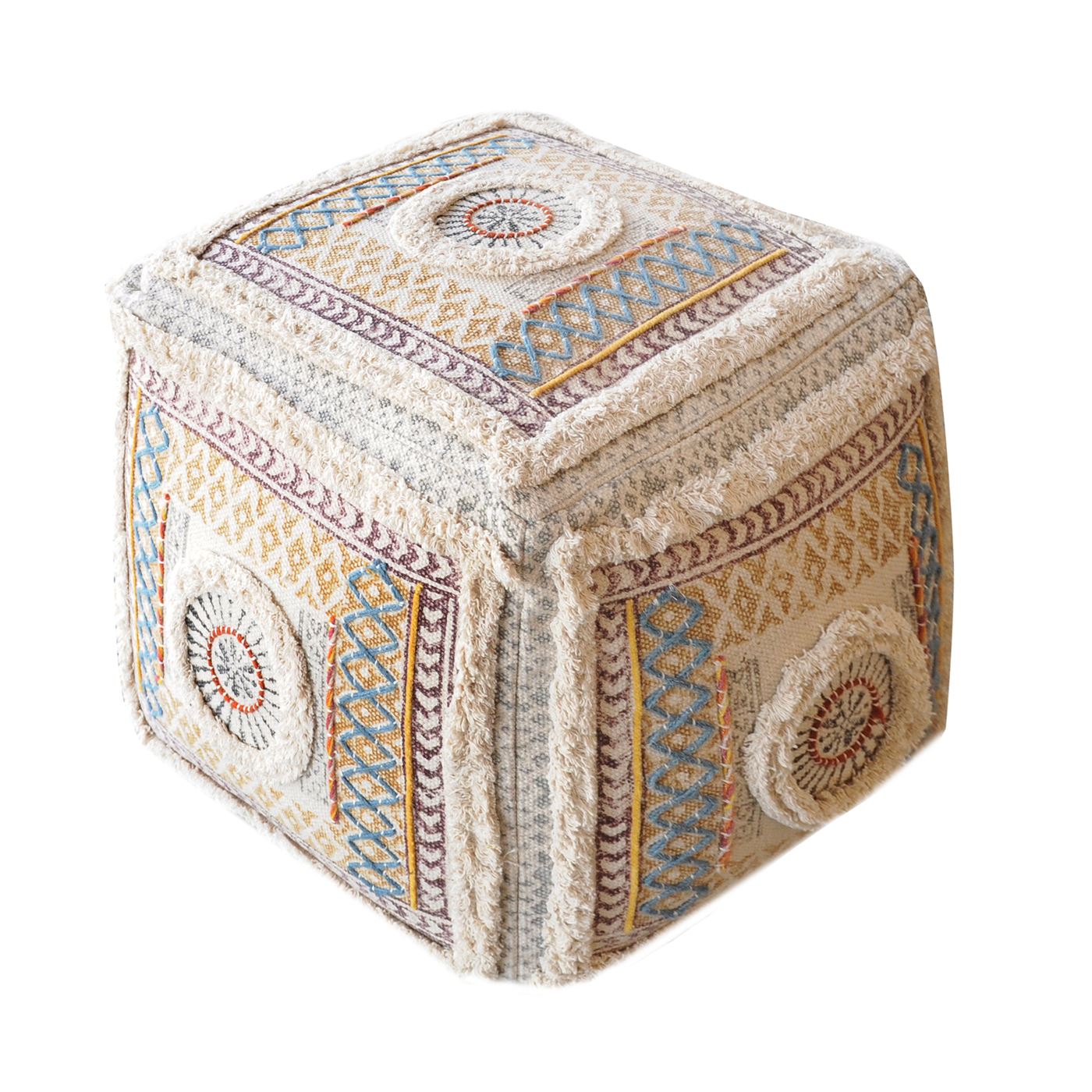 Salween Pouf, Cotton, Printed, Wool, Multi