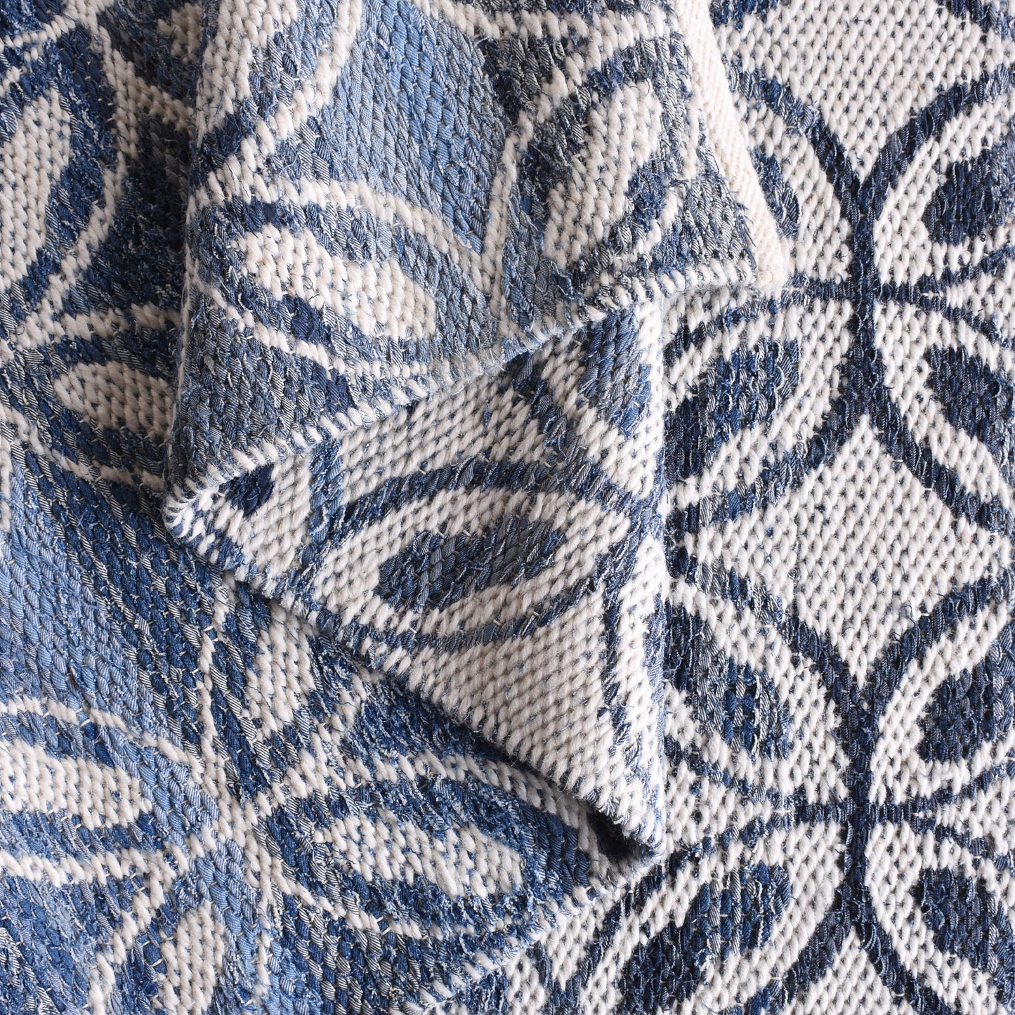 SARACI RUG - IVORY/BLUE - JACQUARD WOVEN - COTTON DENIM/WOOL