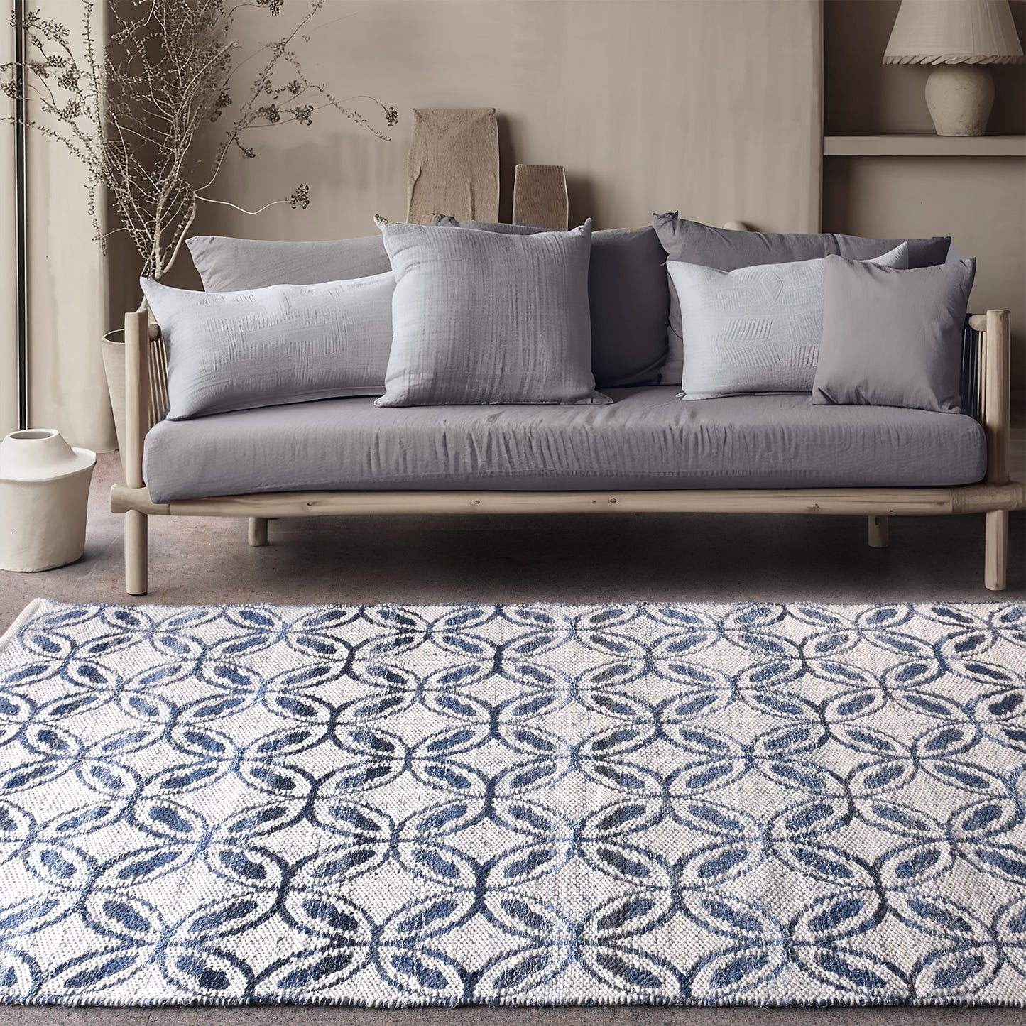 SARACI RUG - IVORY/BLUE - JACQUARD WOVEN - COTTON DENIM/WOOL