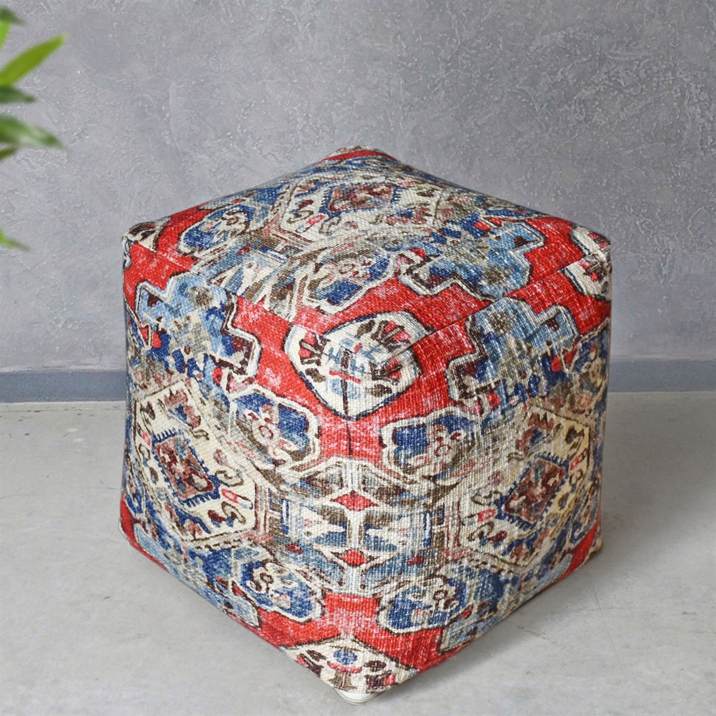 Saumur Pouf, Cotton, Multi, Hand woven, Flat Weave