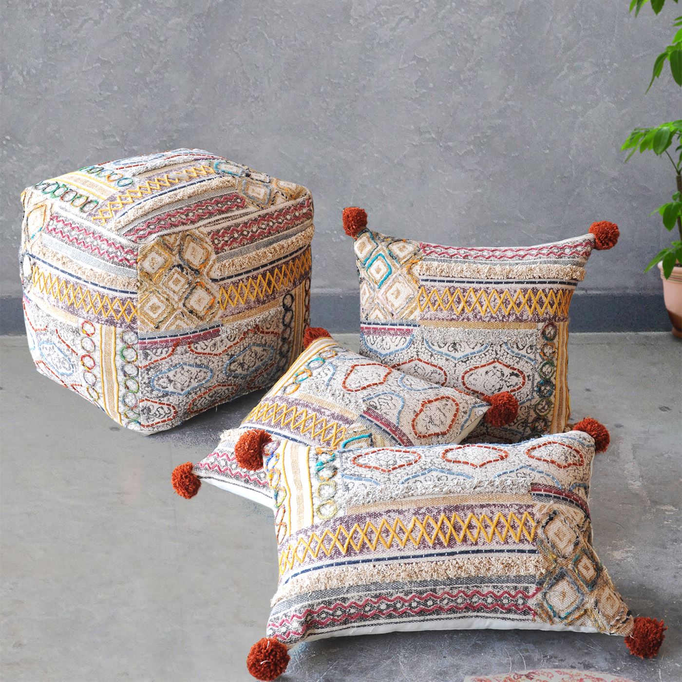 Selmer Pouf, Cotton/ Printed/ Polyester, Multi