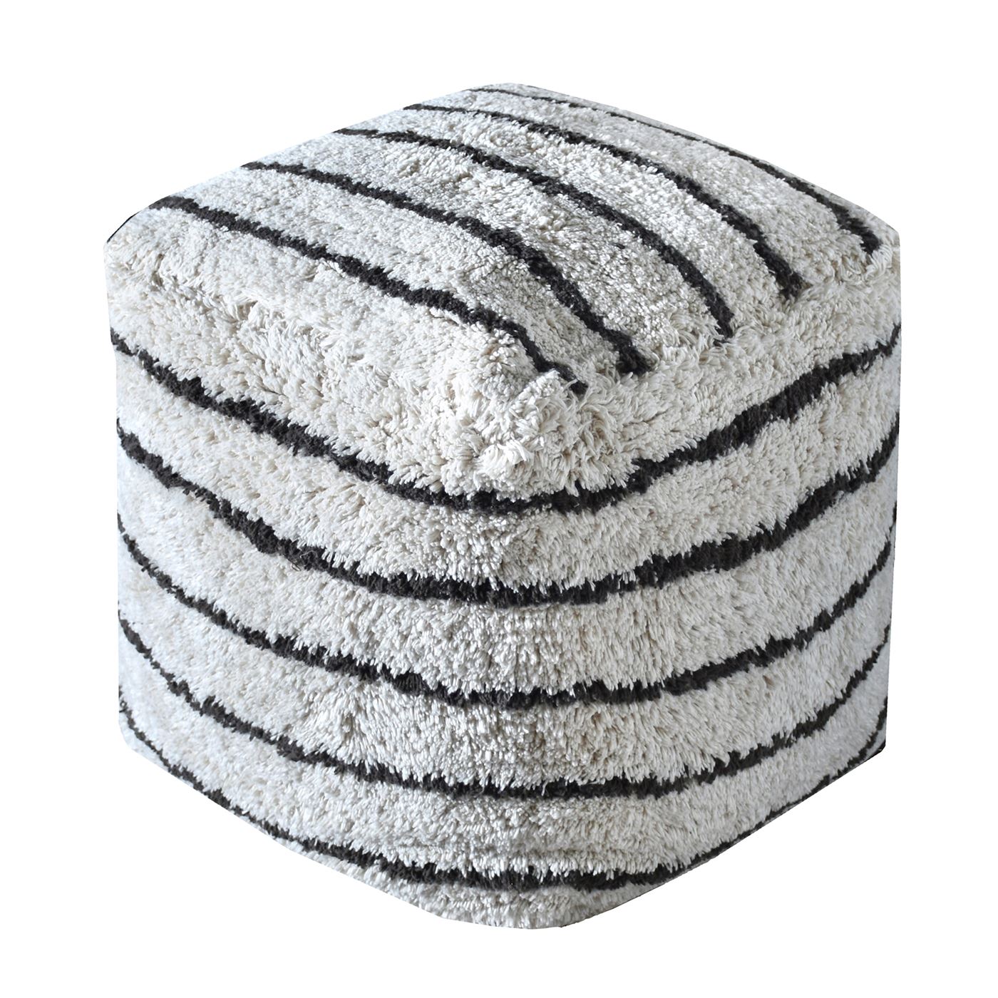 Sherwood Pouf, Cotton, Natural White/Charcoal, Bm Fn, All Cut
