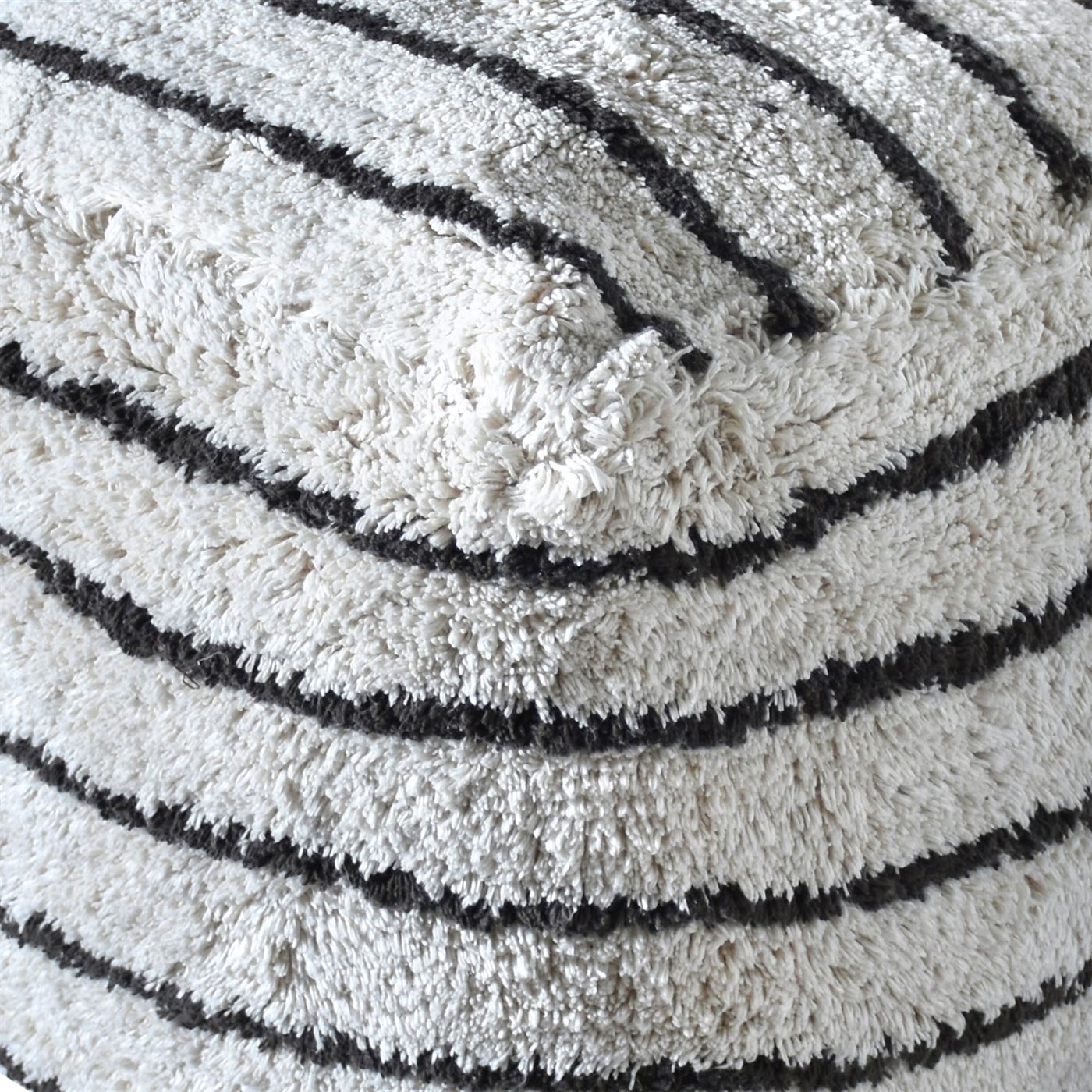 Sherwood Pouf, Cotton, Natural White/Charcoal, Bm Fn, All Cut