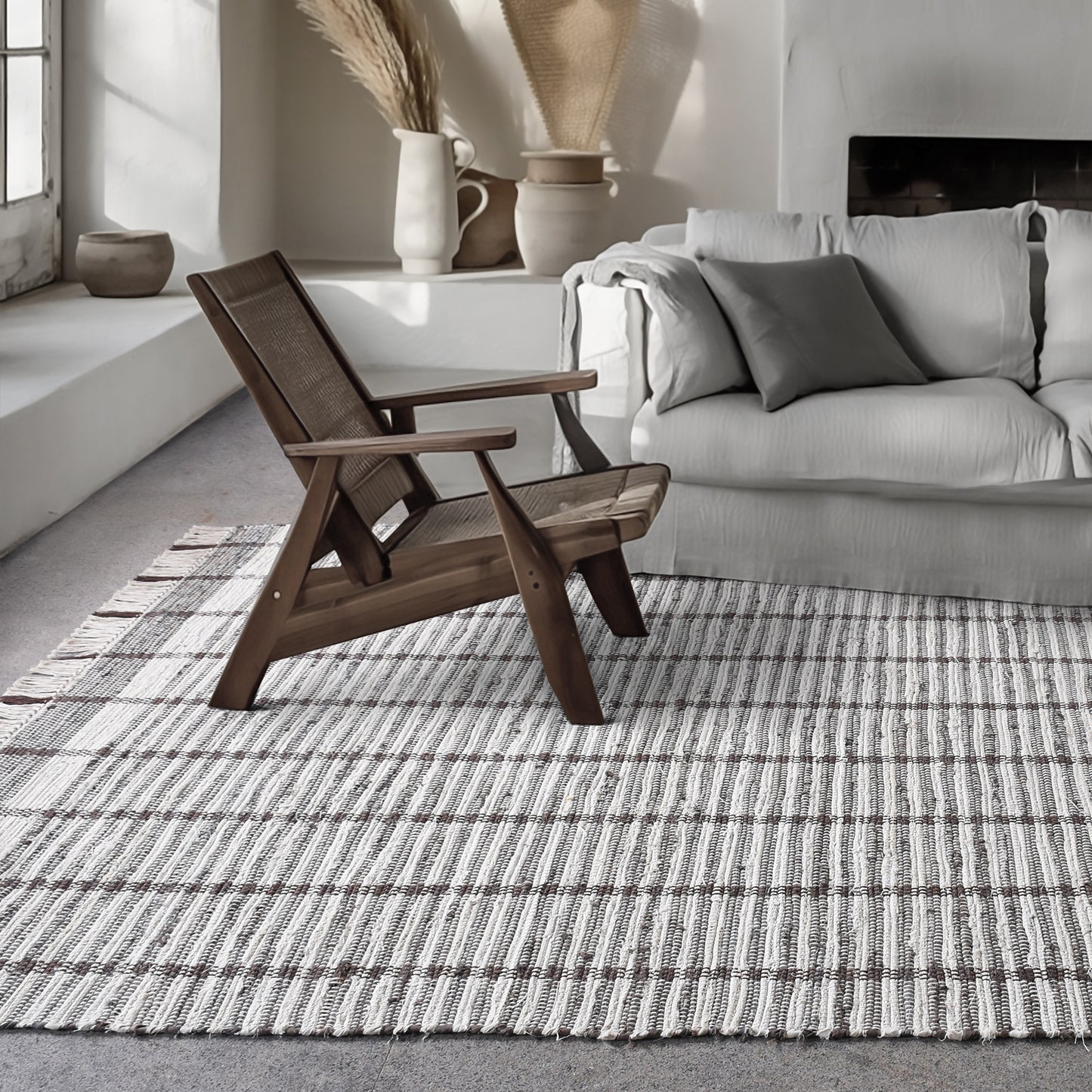 SMITHFIELD RUG - IVORY/BROWN - HAND WOVEN - COTTON DENIM