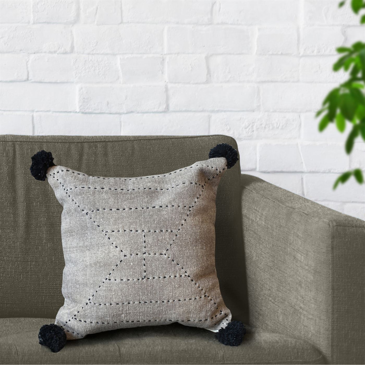 Steppe Pillow, Cotton, Printed, Wool, Taupe, Pitloom, Flat Weave