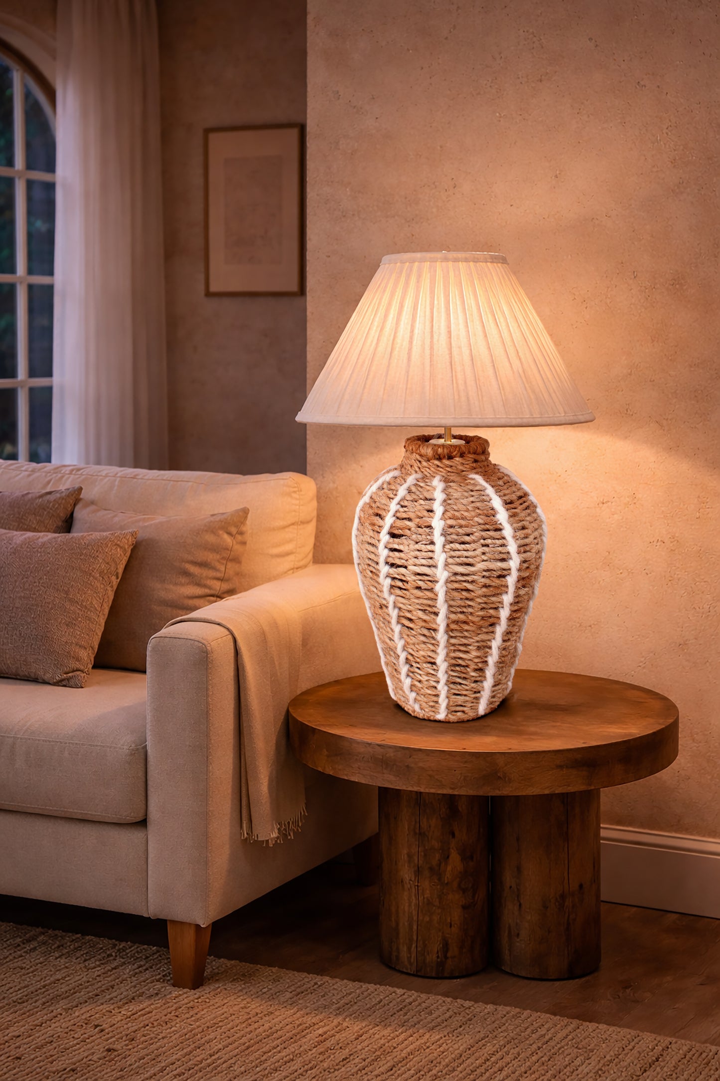 SHIVAN TABLE LAMP - NATURAL/IVORY - HAND MADE - JUTE/WOOL