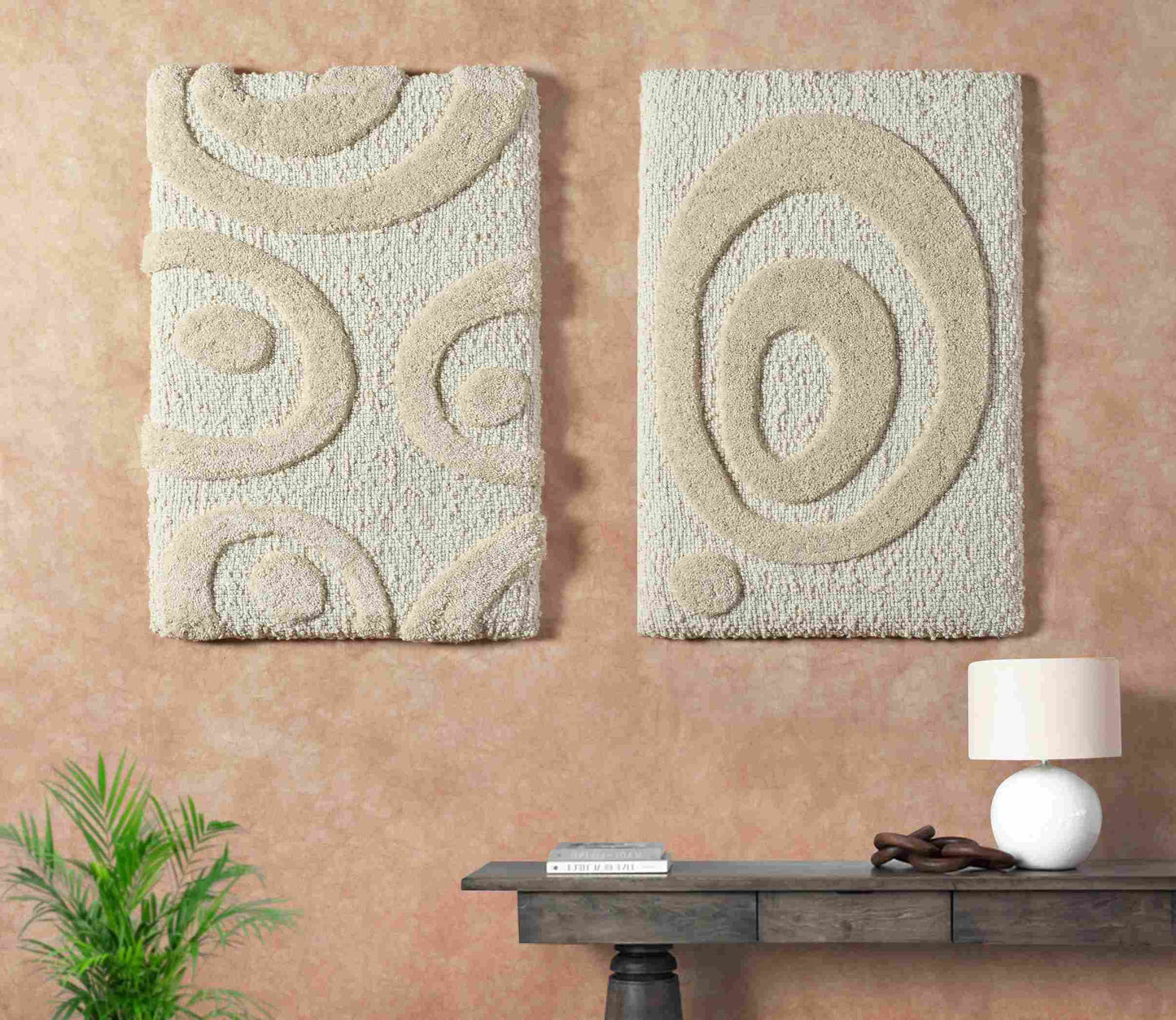 TALBOT WALL ART AND BECKERIN WALL ART - IVORY/BEIGE - HAND WOVEN / OVER TUFTED - WOOL & MDF