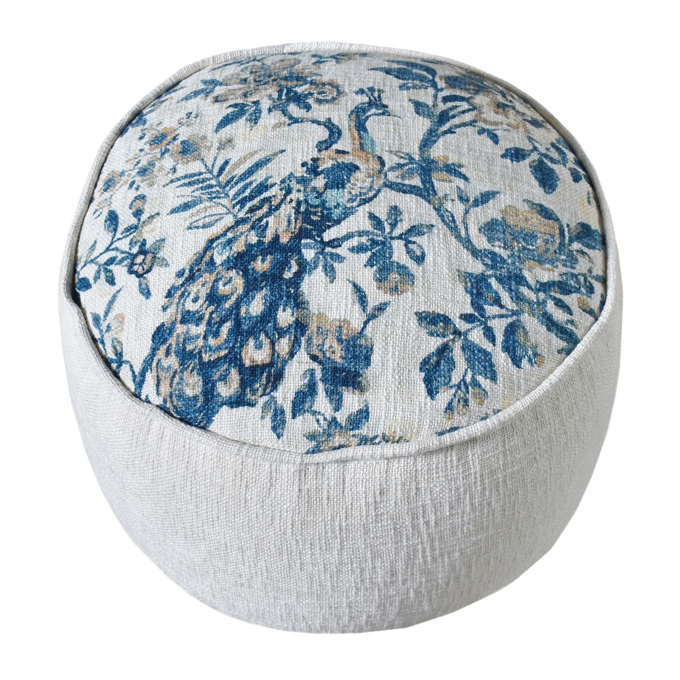 Tenri Pouf, Cotton, Natural White/Blue, Hand woven, All Loop
