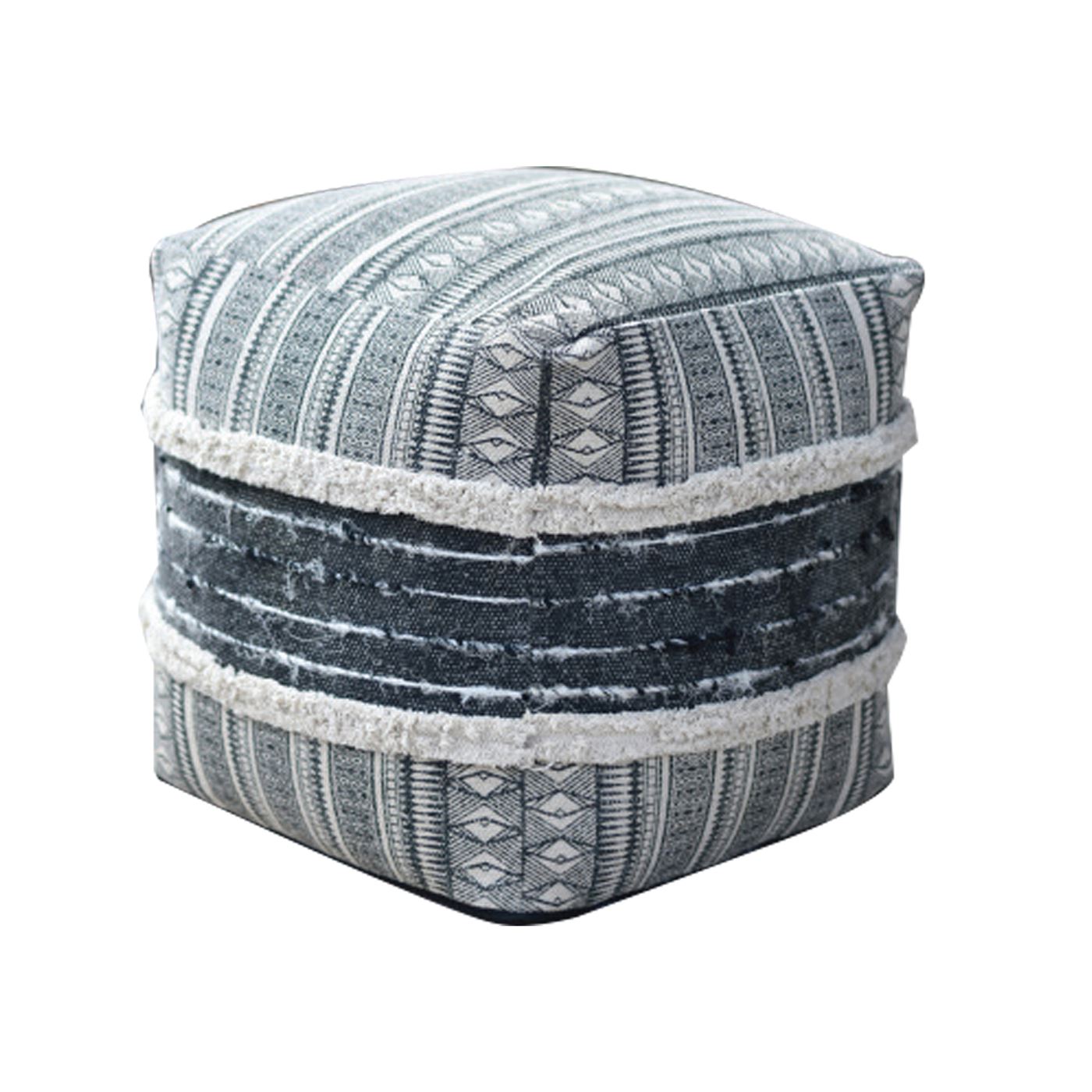 Terova Pouf, Cotton/ Printed/ Polyester, Grey/ Charcoal