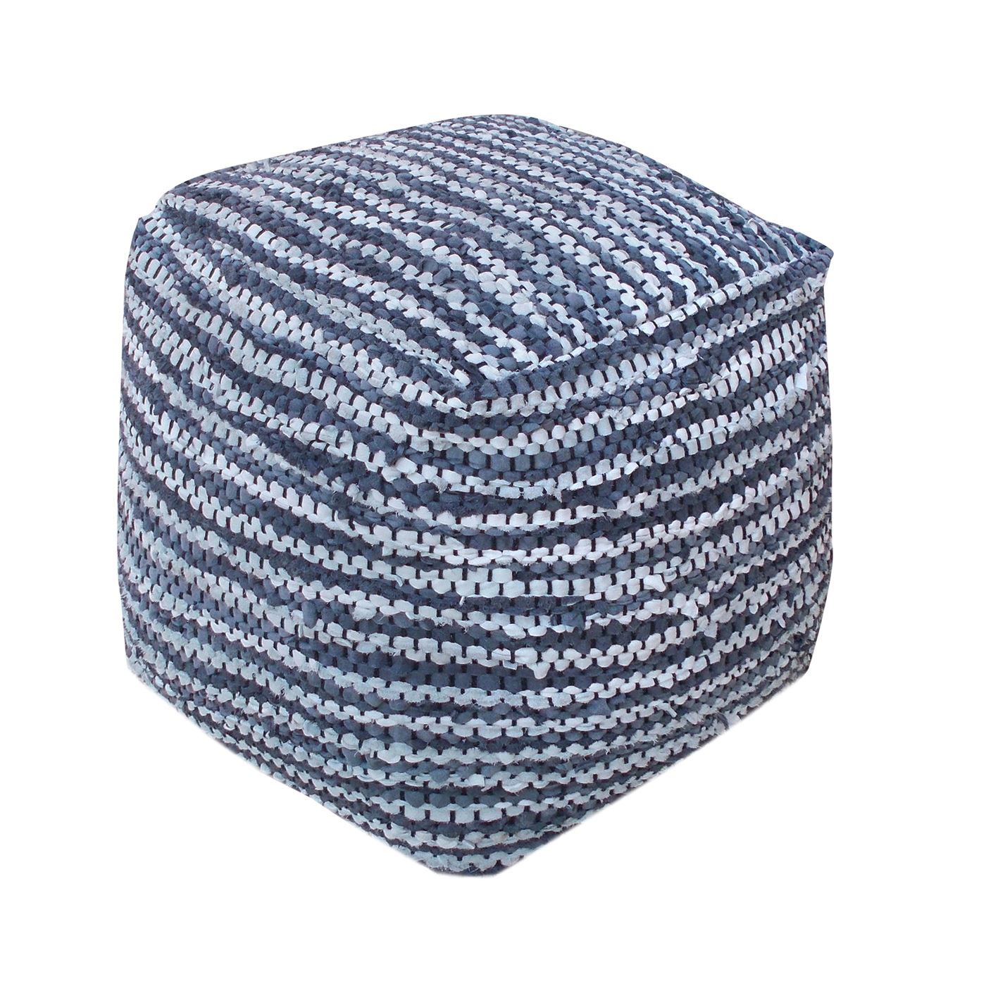 Tierra Pouf, Leather, Grey/ Natural White, Pitloom, Flat Weave