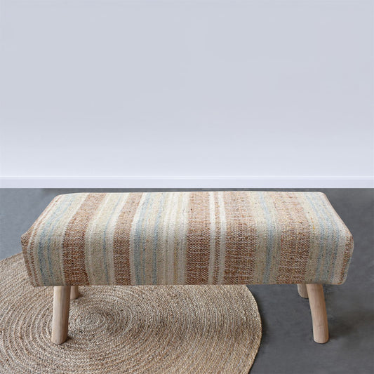 Toponas Bench, Jute, Wool, Natural, Multi, Punja, Flat Weave