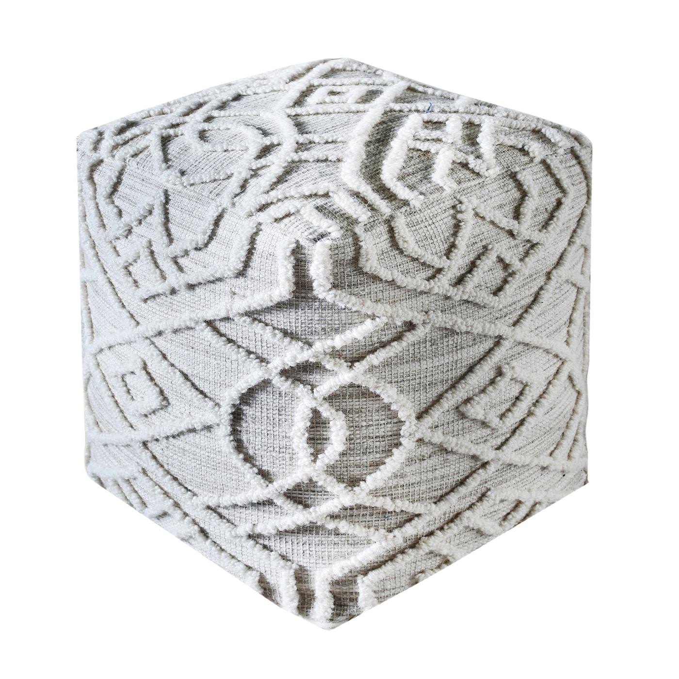 Tyeson Pouf , Wool/ Cotton, Grey, Hand woven, All Loop