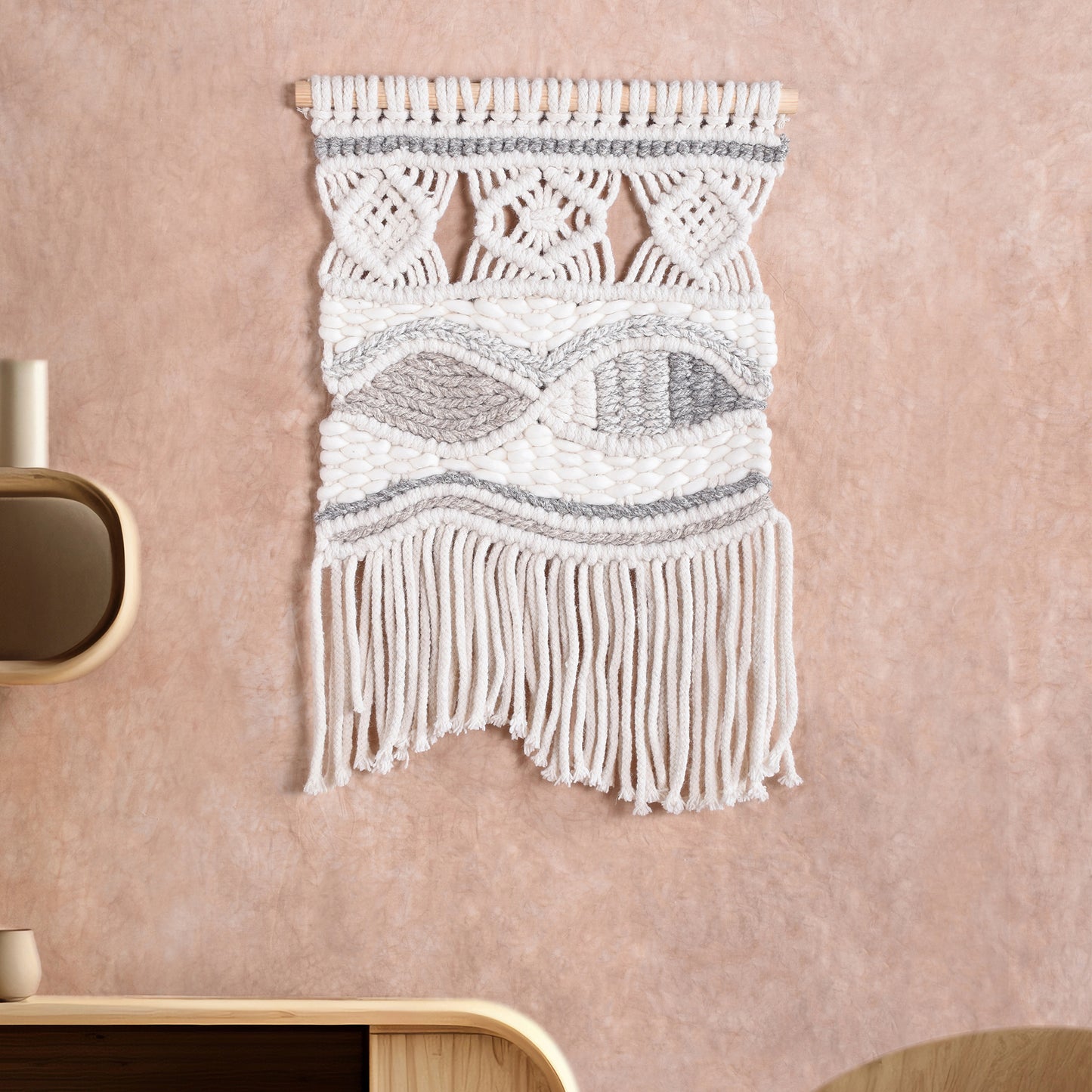 UNITA WALL HANGING - IVORY/BEIGE/GREY - HAND KNITTED - WOOL DORI