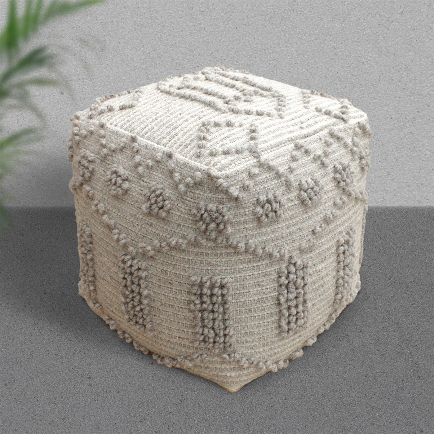 Varenna Pouf, Wool, Grey, Pitloom, All Loop