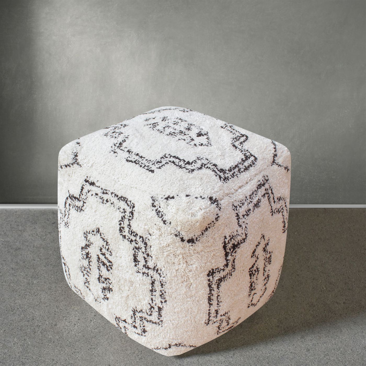 Vichene-II Pouf, Cotton, Natural White/ Brown, Bm Fn, All Cut