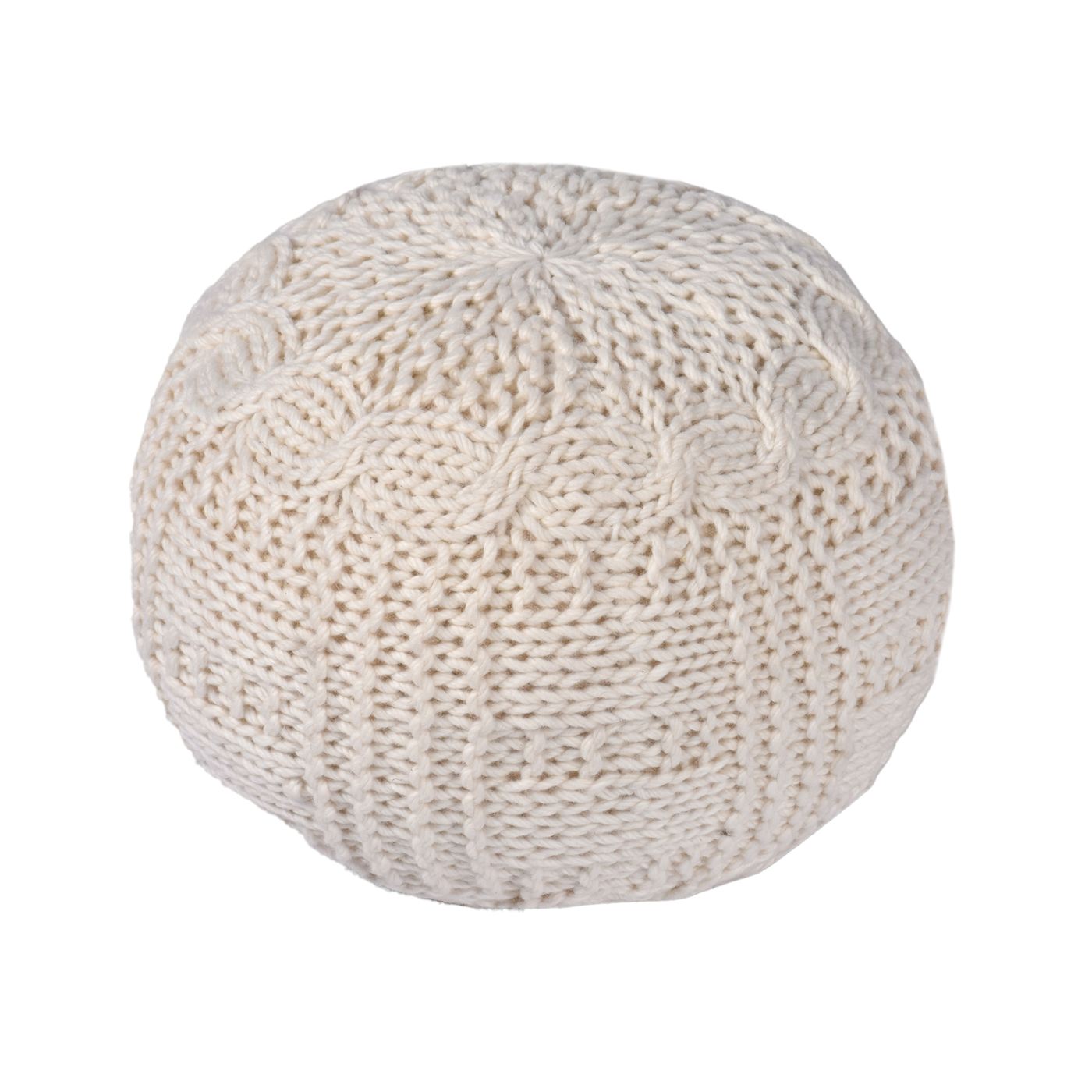 Viso Pouf, Nz Wool, Natural White, Hm Knitted, Flat Weave