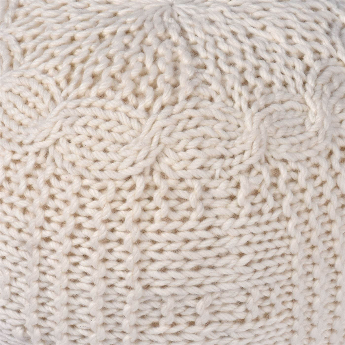 Viso Pouf, Nz Wool, Natural White, Hm Knitted, Flat Weave