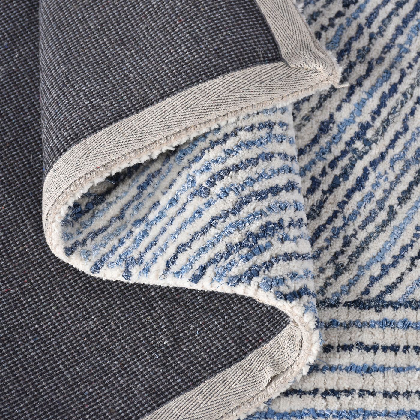 Area Rug, Bedroom Rug, Living Room Rug, Living Area Rug, Indian Rug, Office Carpet, Office Rug, Shop Rug Online, Denim, Wool, Natural White, Blue, Hand woven, Cut And Loop, Modern