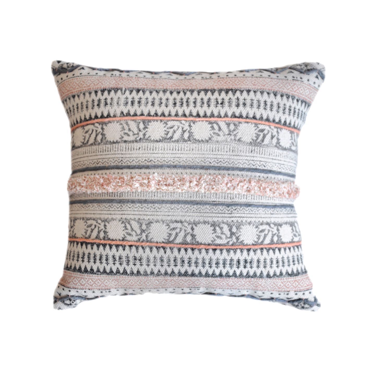 Welsh Pillow, Cotton, Printed, Grey, Blush, Pitloom, All Cut