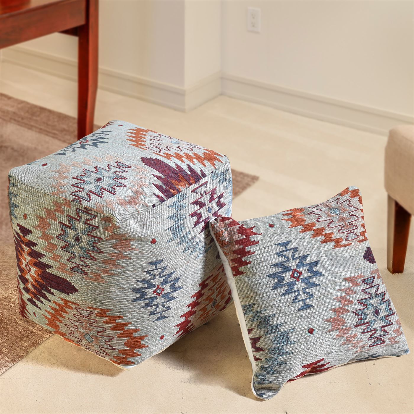 Wezen Pouf, Acrylic/ Polyester, Sage/ Multi