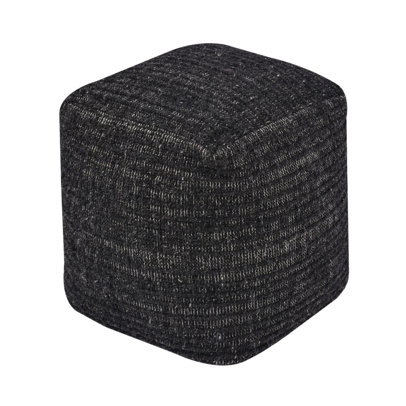 Wilcox-II Pouf, Wool, Charcoal, Hand woven, Flat Weave