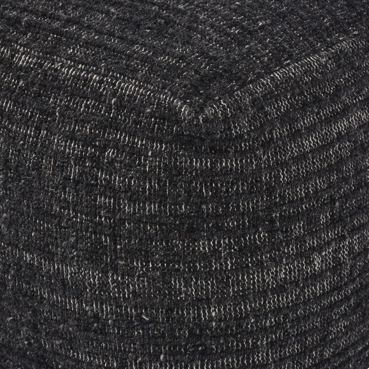 Wilcox-II Pouf, Wool, Charcoal, Hand woven, Flat Weave