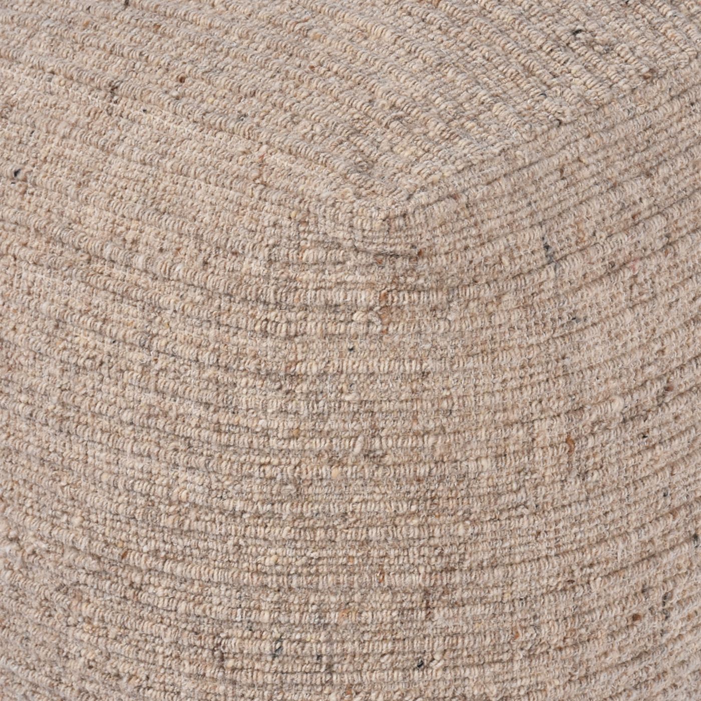 Wilcox-II Pouf, Wool, Beige, Hand woven, Flat Weave