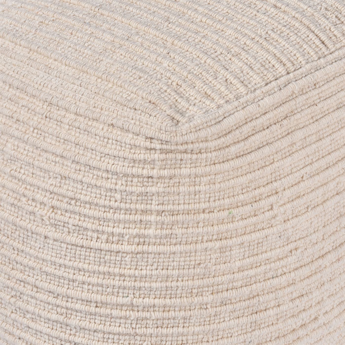 Wilcox-II Pouf, Wool, Natural White, Hand woven, Flat Weave