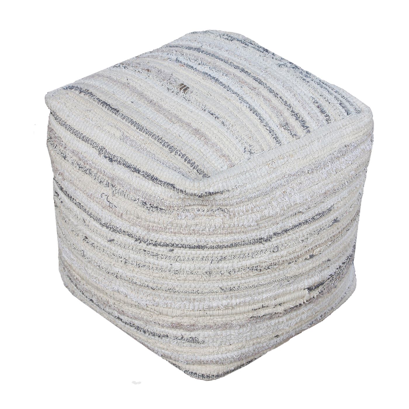 Zakary Pouf, Recycled Cotton, Natural White/Beige, Pitloom, Flat Weave