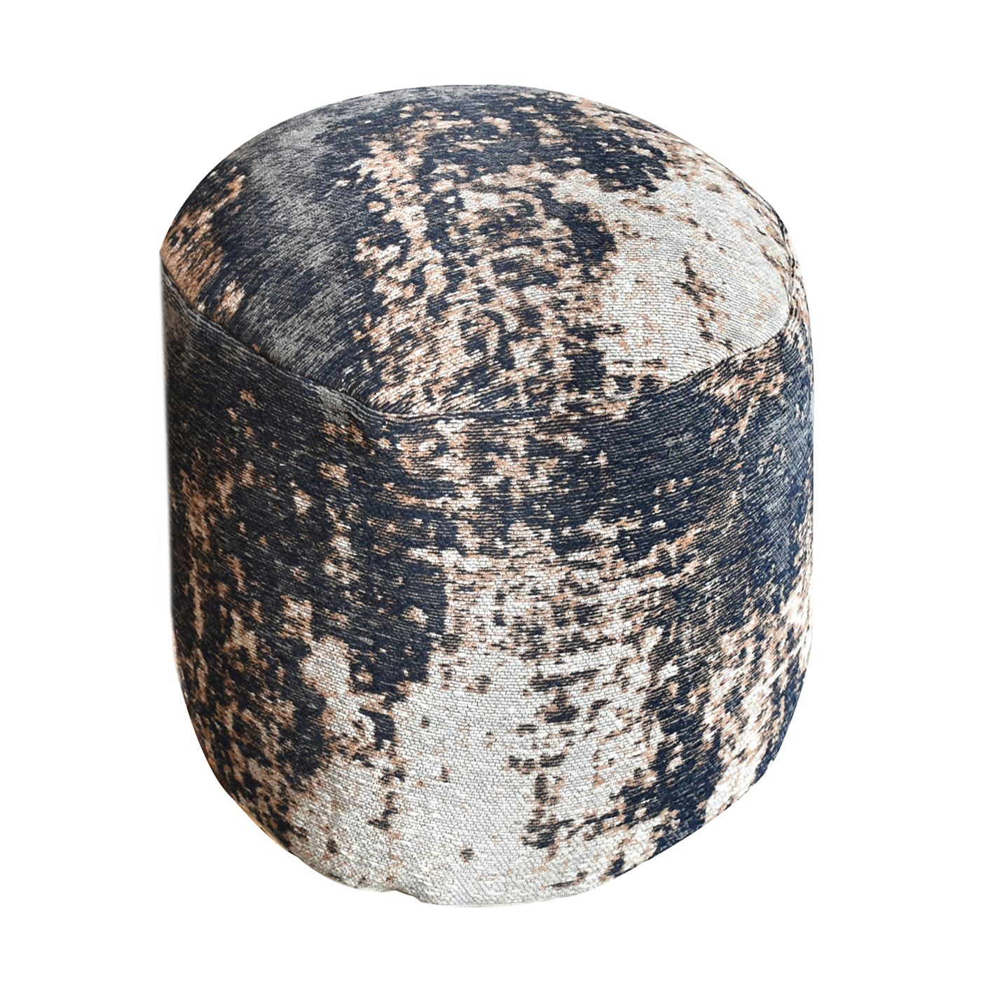 Zakin Pouf, Cotton Chenille, Grey/ Beige, Jaquard Durry, Flat Weave